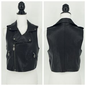 Manoush Leather Moto Vest in Black